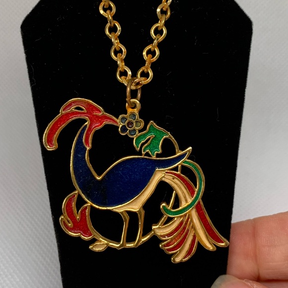 Vintage Enamel Peacock Necklace - Picture 3 of 9